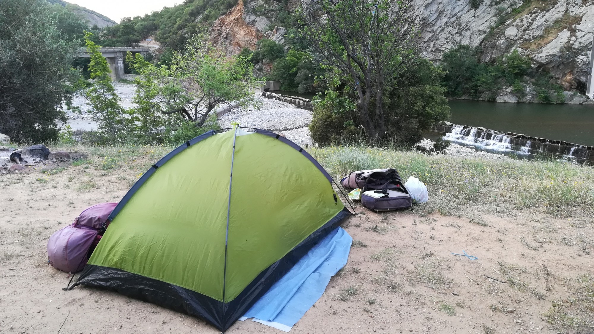 Having not showered for several days, the river basin below this campsite was a perfect bathing spot. We found an old Byzantine bridge around the bend, a few hundred meters away.