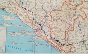 Mapa detallat de la nostra ruta a peu per Bòsnia-Hercegovina. 1 de 3. | Detailed map of Bosnia-Herzegovina with our route marked. 1 of 3.