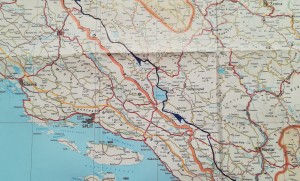 Mapa detallat de la nostra ruta a peu per Bòsnia-Hercegovina. 2 de 3. | Detailed map of Bosnia-Herzegovina with our route marked. 2 of 3.