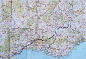 Mapa general amb la nostra ruta a través de França.  / General map with our route marked through France