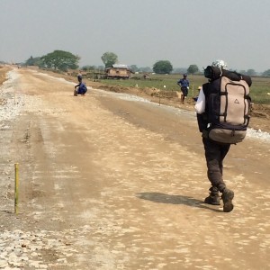The roads we walk: Strategy Road, stretches of which are being built by hand. A day's walk from Daik-U, around where we think we hit the 1,000 kilometer mark.